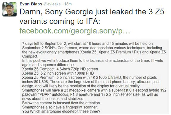 竟用4K屏！索尼Z5 Compact/Z5/Z5+曝光