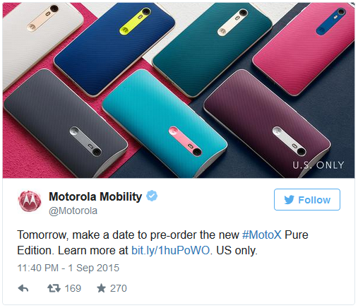 摩托羅拉Moto X純凈版今天起在美接受預定 
