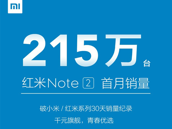 每天7萬臺！紅米Note2單月銷量竟達215萬