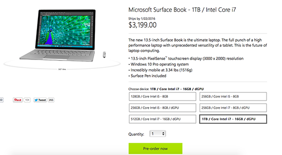 售價超2萬元！1TB版Surface Book開啟預定