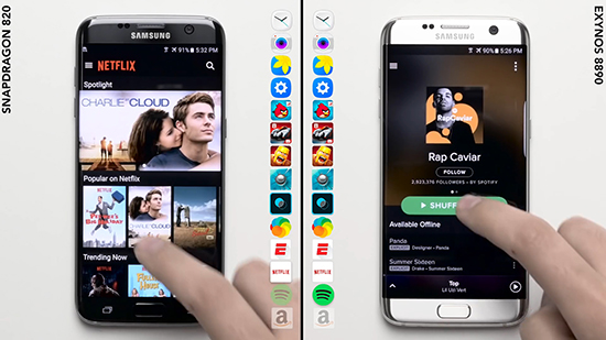 視頻：被秒殺？三星S7 edge驍龍820對(duì)決Exynos8890