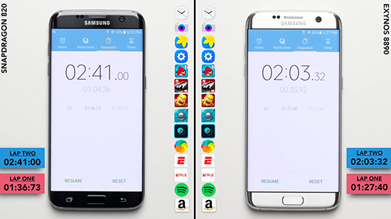 視頻：被秒殺？三星S7 edge驍龍820對(duì)決Exynos8890