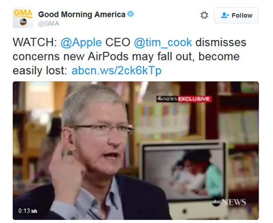 庫克打包票：不用擔心AirPods脫落