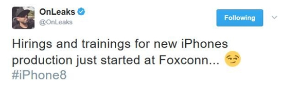 最新爆料：富士康已開始培訓(xùn)員工 iPhone 8即將量產(chǎn)
