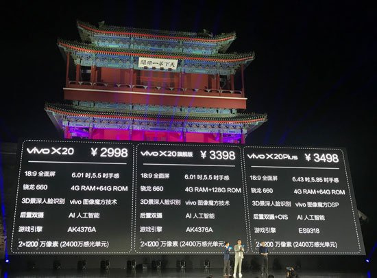 全面屏vivo X20系列發(fā)布:2998元起,首日備貨350萬(wàn)臺(tái)