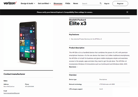 WP系統(tǒng)手機(jī)還有救？Verizon版Elite x3將于10月開售